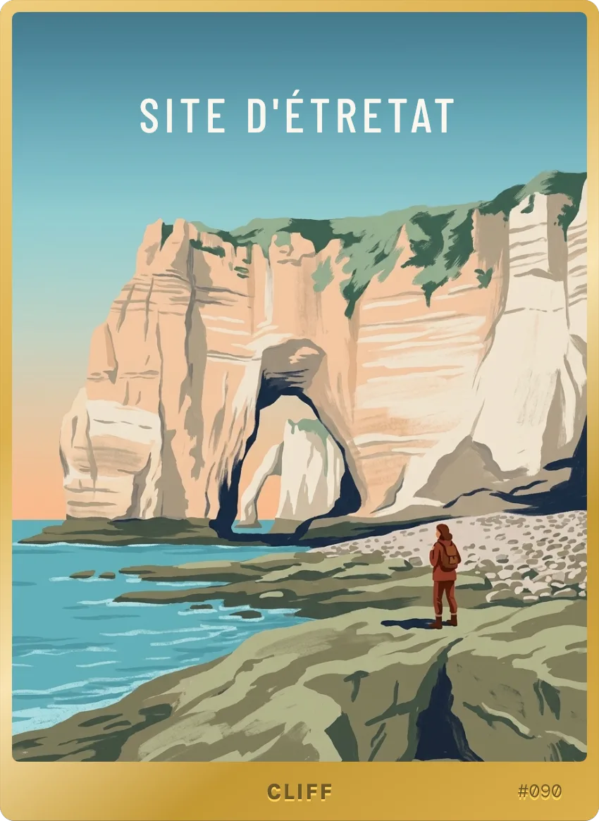 Site d'Étretat card: white cliffs and the arch over the sea