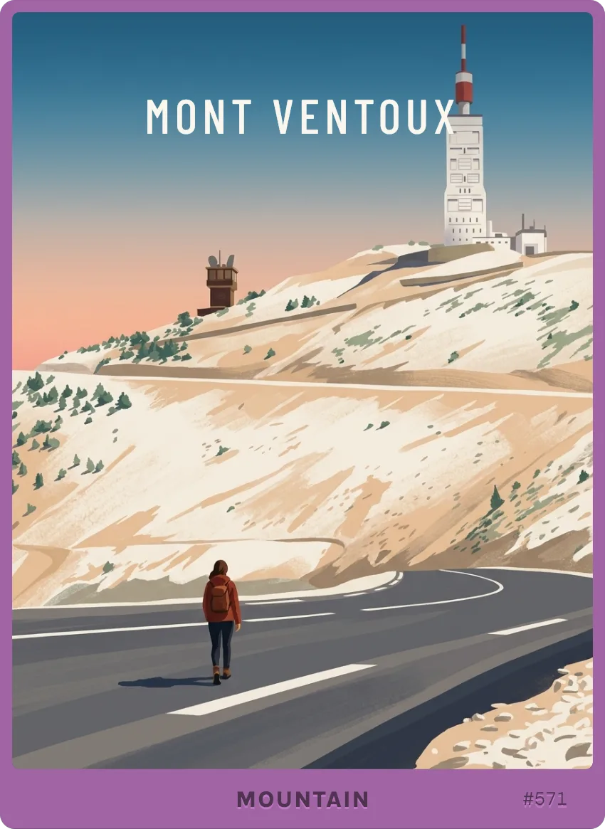 Mont Ventoux card, epic tier: the summit road and weather tower